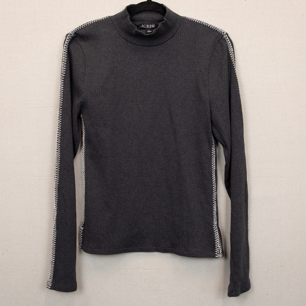 J. Crew Premium rib turtleneck with whipstitch trim grey shirt-L